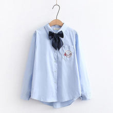 Load image into Gallery viewer, Fashion 2022 Sweet Preppy Style Bow Shirts Women Simple Single Breasted Fresh Tops Long Sleeve Cute Kawaii Blouses Spring