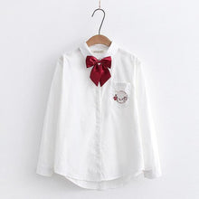 Load image into Gallery viewer, Fashion 2022 Sweet Preppy Style Bow Shirts Women Simple Single Breasted Fresh Tops Long Sleeve Cute Kawaii Blouses Spring