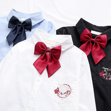 Load image into Gallery viewer, Fashion 2022 Sweet Preppy Style Bow Shirts Women Simple Single Breasted Fresh Tops Long Sleeve Cute Kawaii Blouses Spring