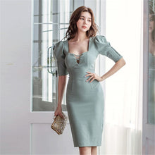 Load image into Gallery viewer, Fashion Casual Dress Women High Quality Square Collar Short Sleeve Knee-Length Dress 2020 Autumn New Solid Slim Bodycon Dresses