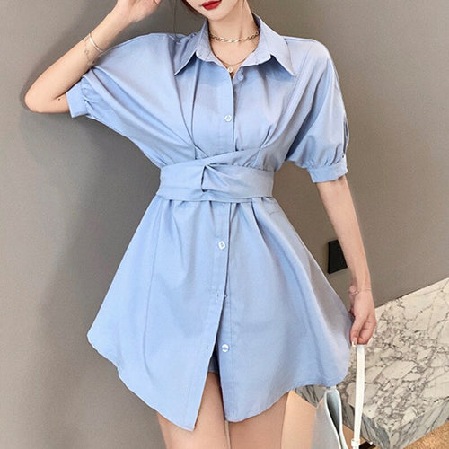 Fashion Casual Female Mid-length Design Waist Shirt + Net Red Fried Street Shorts Sets Two-piece Suits Women Vetement Femme 2021