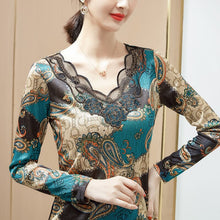 Load image into Gallery viewer, Fashion Casual Long Sleeve Print Mesh Tops New 2021 Autumn Hot Drilling Bottoming Shirt M-4XL Plus Size Women Clothing