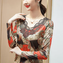 Load image into Gallery viewer, Fashion Casual Long Sleeve Print Mesh Tops New 2021 Autumn Hot Drilling Bottoming Shirt M-4XL Plus Size Women Clothing