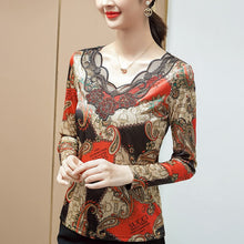 Load image into Gallery viewer, Fashion Casual Long Sleeve Print Mesh Tops New 2021 Autumn Hot Drilling Bottoming Shirt M-4XL Plus Size Women Clothing