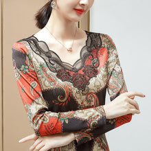 Load image into Gallery viewer, Fashion Casual Long Sleeve Print Mesh Tops New 2021 Autumn Hot Drilling Bottoming Shirt M-4XL Plus Size Women Clothing