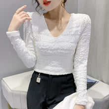 Load image into Gallery viewer, Fashion Casual Long Sleeve Women Tops New 2021 Autumn V-Neck Solid Color T-Shirt M-3XL Plus Size Female Clothing Blusas
