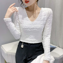 Load image into Gallery viewer, Fashion Casual Long Sleeve Women Tops New 2021 Autumn V-Neck Solid Color T-Shirt M-3XL Plus Size Female Clothing Blusas