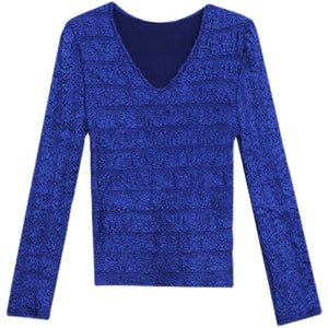 Fashion Casual Long Sleeve Women Tops New 2021 Autumn V-Neck Solid Color T-Shirt M-3XL Plus Size Female Clothing Blusas
