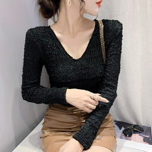 Load image into Gallery viewer, Fashion Casual Long Sleeve Women Tops New 2021 Autumn V-Neck Solid Color T-Shirt M-3XL Plus Size Female Clothing Blusas