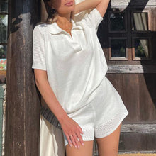 Load image into Gallery viewer, Fashion Casual Solid Suits Women Elegant Hollow Out Knitted Suit Women Sexy Elastic Waist Shorts Suits Ladies