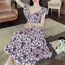 Load image into Gallery viewer, Fashion Dresses 2021 Summer Clothing Women Sexy Slash Neck Sweet Floral Print Ruffle Pleated Dress Slim Fairy Vestido De Mujer