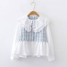 Load image into Gallery viewer, Fashion Fake Two Piece Shirts Women Sweet Fresh Peter Pan Collar Tops Long Sleeve 2022 Patchwork Elegant Lace Blouses Femme