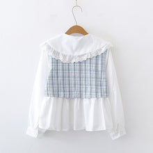 Load image into Gallery viewer, Fashion Fake Two Piece Shirts Women Sweet Fresh Peter Pan Collar Tops Long Sleeve 2022 Patchwork Elegant Lace Blouses Femme