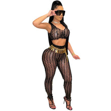 Load image into Gallery viewer, Fashion Fish Scale Hollow Out Women Sexy Two Piece Set Sleeveless Crop Top Vest Pencil Pants Female Night Club Party Suit