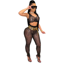 Load image into Gallery viewer, Fashion Fish Scale Hollow Out Women Sexy Two Piece Set Sleeveless Crop Top Vest Pencil Pants Female Night Club Party Suit