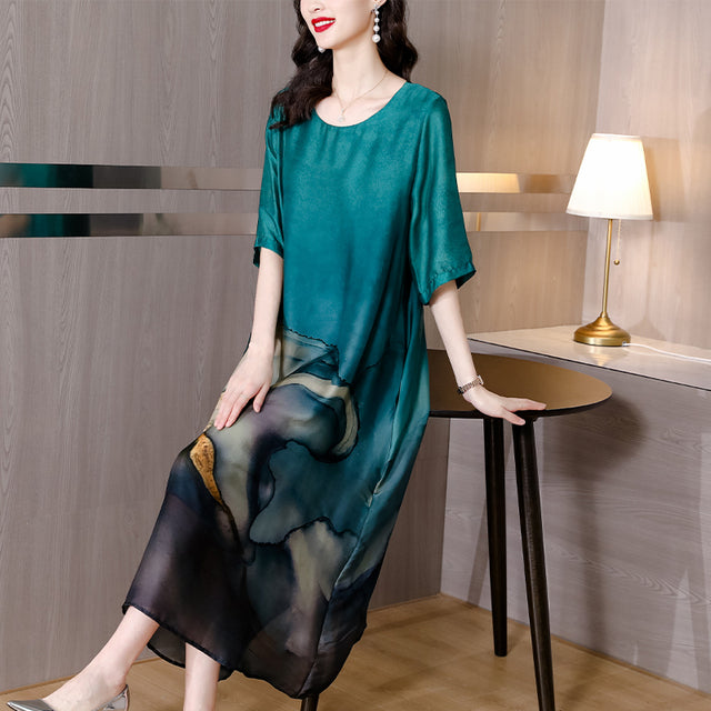 Fashion Floral Silk Dress Women Summer 2022 Plus Size Loose Tight Over Knee Long Dress Casual Elegant Party Dress Vestidos