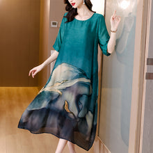 Load image into Gallery viewer, Fashion Floral Silk Dress Women Summer 2022 Plus Size Loose Tight Over Knee Long Dress Casual Elegant Party Dress Vestidos