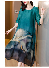 Load image into Gallery viewer, Fashion Floral Silk Dress Women Summer 2022 Plus Size Loose Tight Over Knee Long Dress Casual Elegant Party Dress Vestidos