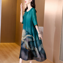 Load image into Gallery viewer, Fashion Floral Silk Dress Women Summer 2022 Plus Size Loose Tight Over Knee Long Dress Casual Elegant Party Dress Vestidos