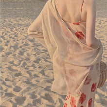 Load image into Gallery viewer, Fashion Holiday Print Chiffon Sppaghetti Strap Dress+ Long Bubble Sleeve Sunscreen Shirt 2021 Summer 2 Piece Sets Womens Outfits