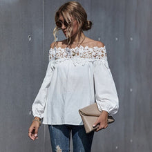 Load image into Gallery viewer, Fashion Lace Women Blouses Shirt Summer Puff Sleeve Women Tops Hollow Lace Blouse Women Slash Neck Shirt Female Blusas Femininas
