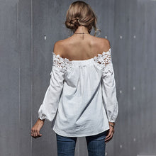 Load image into Gallery viewer, Fashion Lace Women Blouses Shirt Summer Puff Sleeve Women Tops Hollow Lace Blouse Women Slash Neck Shirt Female Blusas Femininas