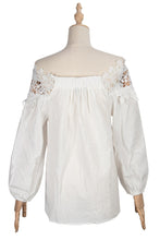 Load image into Gallery viewer, Fashion Lace Women Blouses Shirt Summer Puff Sleeve Women Tops Hollow Lace Blouse Women Slash Neck Shirt Female Blusas Femininas