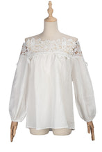 Load image into Gallery viewer, Fashion Lace Women Blouses Shirt Summer Puff Sleeve Women Tops Hollow Lace Blouse Women Slash Neck Shirt Female Blusas Femininas
