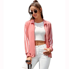 Load image into Gallery viewer, Fashion Loose Striped Zipper Coat With Lapel Autumn and Winter Casual Female Pink Outwear Sports Long-sleeved Coat