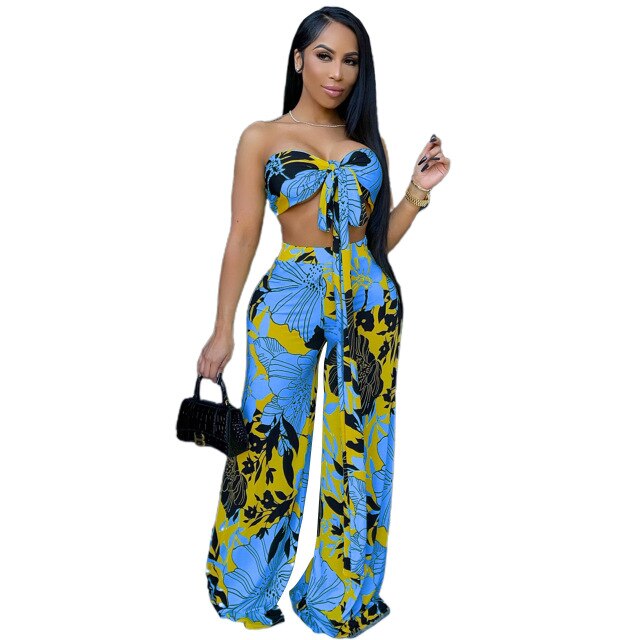 Fashion Loungewear Women 2 Piece Sets Bandage Sleeveless Crop Tops Jackets+Flare Pant Workout Activewear Matching Outfits