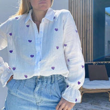 Load image into Gallery viewer, Fashion New Casual Turn Down Collar Blouses Women Elegant Long Sleeve Shirts Women Red Heart Embroidery Tops Ladies