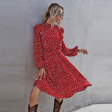 Load image into Gallery viewer, Fashion New Ruffles Heart Dot Print Dress Women Elegant Full Sleeve High Waist Ladies 2021 Spring Summer Long Dress Red