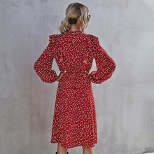 Load image into Gallery viewer, Fashion New Ruffles Heart Dot Print Dress Women Elegant Full Sleeve High Waist Ladies 2021 Spring Summer Long Dress Red