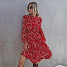 Load image into Gallery viewer, Fashion New Ruffles Heart Dot Print Dress Women Elegant Full Sleeve High Waist Ladies 2021 Spring Summer Long Dress Red