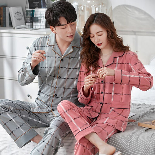 Fashion New Soft Man and Woman Plaid Printing Long Sleeve Long Pants Sleepwear Fashion Style Casual Style Pajamas Set Pj Set