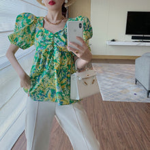 Load image into Gallery viewer, Fashion New Square Collar Short Sleeve Summer Women Tops Floral Print Blouse Mujer YOU452