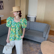 Load image into Gallery viewer, Fashion New Square Collar Short Sleeve Summer Women Tops Floral Print Blouse Mujer YOU452