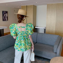 Load image into Gallery viewer, Fashion New Square Collar Short Sleeve Summer Women Tops Floral Print Blouse Mujer YOU452