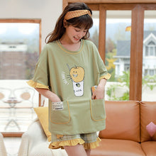 Load image into Gallery viewer, Fashion Partysu Pajamas For Girls Summer Thin Cotton Home Wear Outside Suitable Casual Sleepwear Avocado Green Comfort Pajamas