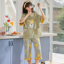 Load image into Gallery viewer, Fashion Partysu Pajamas For Girls Summer Thin Cotton Home Wear Outside Suitable Casual Sleepwear Avocado Green Comfort Pajamas
