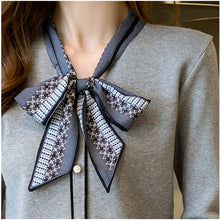 Load image into Gallery viewer, Fashion Patchwork Elegant Pearls Button Up Bow Collar Blouses Women Casual Office Lady Top Long Sleeve Autumn Spring Shirts