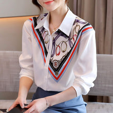 Load image into Gallery viewer, Fashion Print Women Chiffon Shirt New 2021 Spring Autumn Turn-Down Collar Blouses Plus Size Loose Tops Clothing