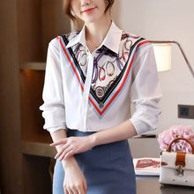 Load image into Gallery viewer, Fashion Print Women Chiffon Shirt New 2021 Spring Autumn Turn-Down Collar Blouses Plus Size Loose Tops Clothing