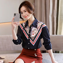 Load image into Gallery viewer, Fashion Print Women Chiffon Shirt New 2021 Spring Autumn Turn-Down Collar Blouses Plus Size Loose Tops Clothing