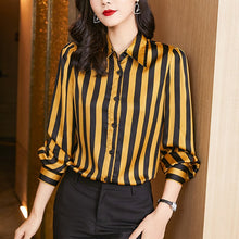 Load image into Gallery viewer, Fashion Printed Striped Shirt Women&#39;s Chiffon Shirt Long-Sleeved 2021 Autumn New Blouse Satin Office Lady Shirt Tops