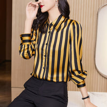 Load image into Gallery viewer, Fashion Printed Striped Shirt Women&#39;s Chiffon Shirt Long-Sleeved 2021 Autumn New Blouse Satin Office Lady Shirt Tops
