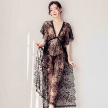Load image into Gallery viewer, Fashion Sexy Underwear Long Slit Black Perspective Eyelash Decorative Border Lace Nightdress Sexy Costumes Exotic Lingerie Robe