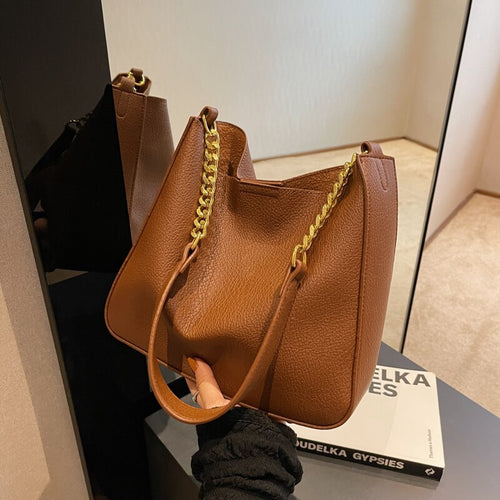 Fashion Shoulder Bags Ladies Casual Bucket Bags Luxury Designer Women's Bags Solid Color Retro Shoulder Bags Chain Bags