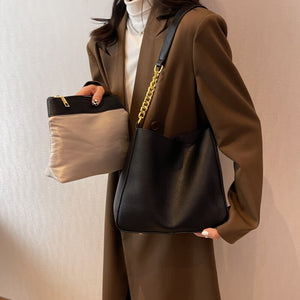 Fashion Shoulder Bags Ladies Casual Bucket Bags Luxury Designer Women&#39;s Bags Solid Color Retro Shoulder Bags Chain Bags