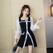 Load image into Gallery viewer, Fashion Slim Korean Fall Shorts Sets Female Black Stitching Design Square Neck Blouse+Black Shorts Two Piece Set Women Casual
